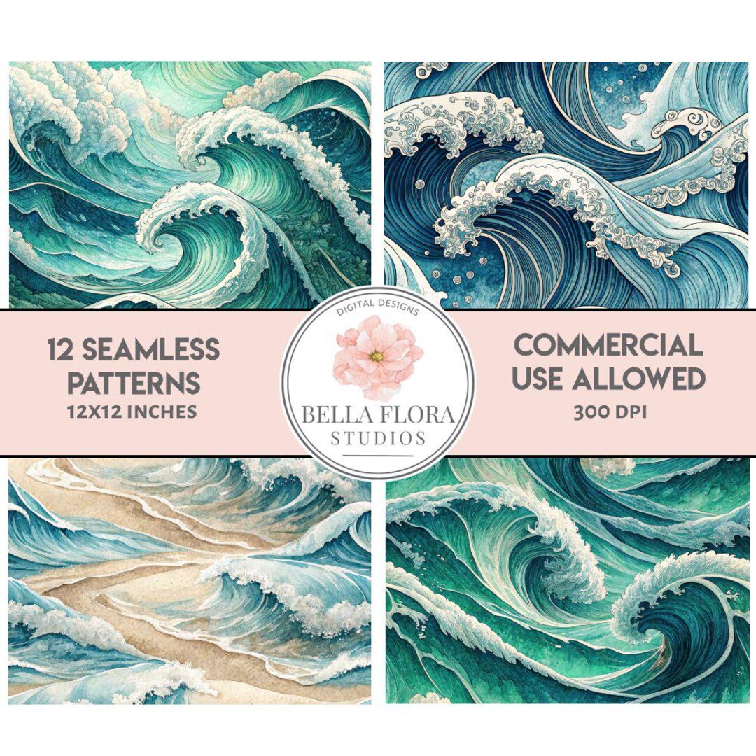 Abstract Ocean Waves Seamless Patterns, Bundle of 12 Repeatable Wave ...
