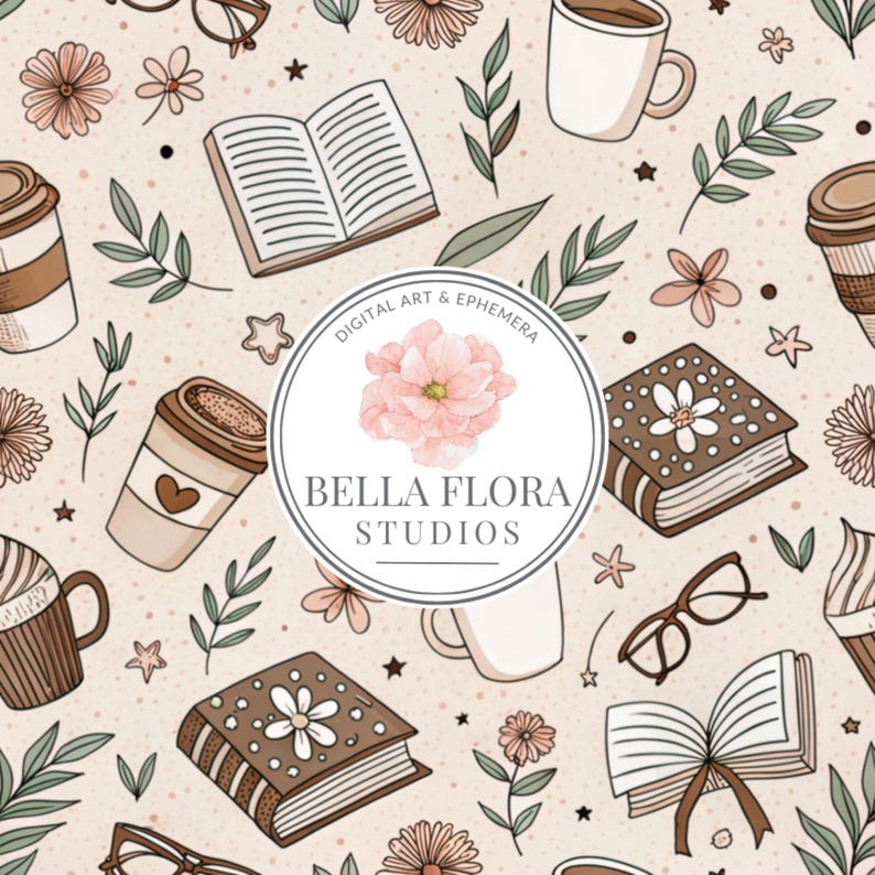 books and coffee seamless pattern