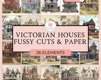 Junk Journal Viktorianisches Haus Halbe Papiere und wählerische Schnitte, Zeichnungen im Vintage-Stil, Scrapbooking und Kartenherstellung, alte Hauszeichnungen