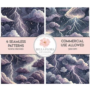 Motivi senza soluzione di continuità con cielo tempestoso, pacchetto di carta digitale, nuvola con fulmini, uso commerciale, motivo in tessuto, design stampabile