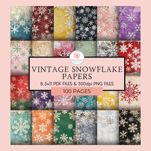 Snowflake Papers, 100 Pages, Snow Pattern Vintage Digital Paper, Antique Printable, 8.5x11 Junk Journal, Cut and Collage, Scrapbooking Art