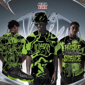 Air Foamposite One Black Volt All Over Print T-Shirt Sweatshirt Socks Hat Collection, Sneaker Matching Tee, Outfit To Match Sneaker