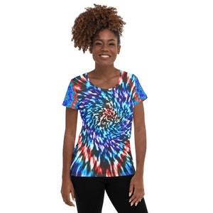 Blue Diamond Tie Dye All-Over Print Women&#39;s Athletic T-shirt