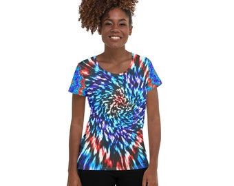 Blue Diamond Tie Dye All-Over Print Women's Athletic T-shirt
