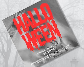 Invitación para una noche de película de terror - Invitación para una fiesta de Halloween - Invitación para una fiesta de película de terror de Halloween - Diseño imprimible personalizable y espeluznante