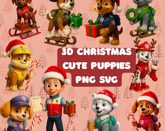 Clipart kerstcartoon puppy's | 10 png- en 10 SVG-bestanden