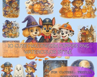 Watercolor Halloween Puppy Clipart: Costume Dogs PNG (Digital Download)