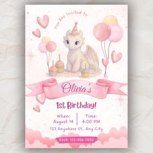 Dragon Birthday Invitation | Pastel Colors, Editable Canva Template (Digital Download)