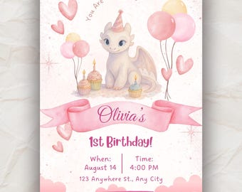 Dragon Birthday Invitation | Pastel Colors, Editable Canva Template (Digital Download)