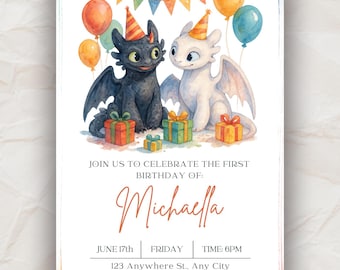 Twin Dragons Birthday Invitation | Editable Fantasy Party Template (Digital Download)