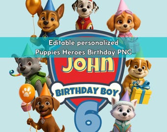 Puppies Heroes Birthday Badge Canva Template