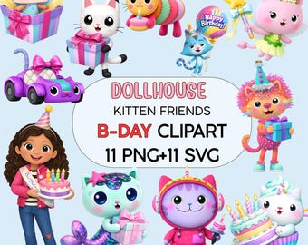 Dollhouse Birthday Kitten Clipart Bundle – 11 PNG & SVG
