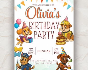 Puppy Patrol Birthday Invitation Template: Editable Kids Party (Digital Download)