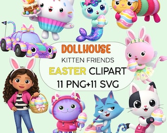 Dollhouse Easter Kitten Clipart Bundle – 11 PNG & SVG Files