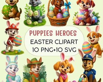 Puppies Heroes Easter Clipart 10 PNG + 10 SVG