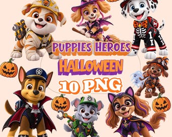 10 Halloween Puppy Heroes PNG Bundle