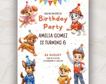 Puppies Heroes Birthday Invitation | Editable Kids Party Invite