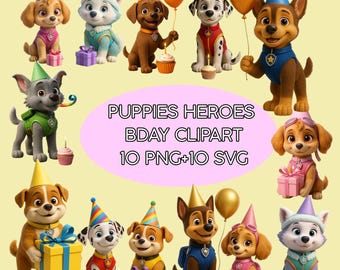 Puppy Heroes Birthday Clipart | 10 PNG 10 SVG
