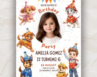 Puppies Heroes Birthday Invitation with Photo – Editable & Printable