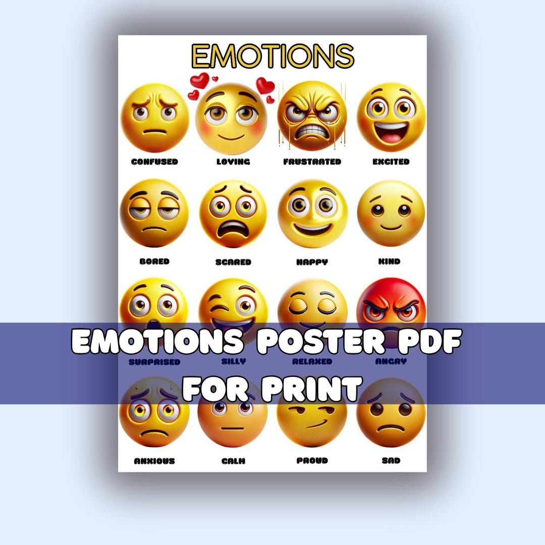 Emotions Chart Poster: Kids Feelings, Therapist Office Decor (printable ...