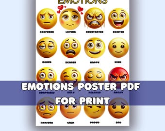 Emotions Chart Poster: Kids Feelings, Therapist Office Decor (Printable)