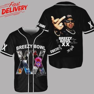 Personalized Chris Brown Breezy Bowl Baseball Jersey, Chris Brown Tour Jersey, Breezy Bowl XX 2025 Shirt, Chris Brown Shirt, Ships Fast