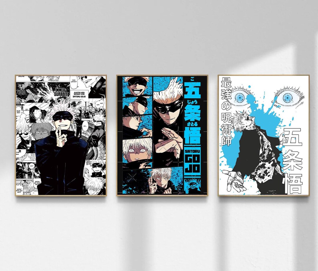 Gojo Poster.pdf Gojo Satoru Poster Set | Jujutsu Kaisen Anime Wall Art Japanese Manga ...