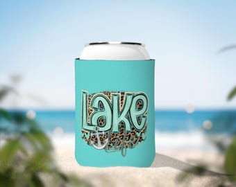 Nevera portátil Lake Life / Enfriador de bebidas con ancla de leopardo turquesa