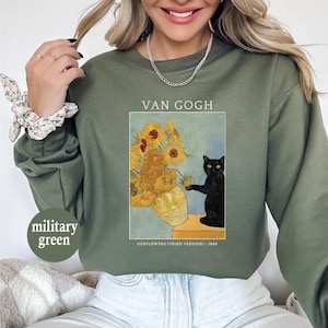 Van Gogh Cat Sweatshirt, Van Gogh Irises Cat Shirt, Black Cat Sunflowers Shirt, Funny Cat Shirt, Van Gogh Irises Shirt, Funny Cat Shirt