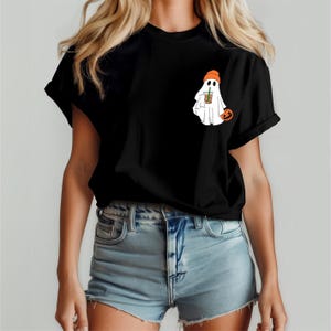 Cute Ghost Drinking Coffee Shirt,Ghost Ice Coffee,Spooky Season,Coffee Lover Shirt,Halloween Shirt,Halloween Party Shirt,Fall Graphic Shirt