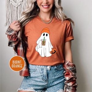 Cute Ghost Drinking Coffee Shirt,Ghost Ice Coffee,Spooky Season,Coffee Lover Shirt,Halloween Shirt,Halloween Party Shirt,Fall Graphic Shirt