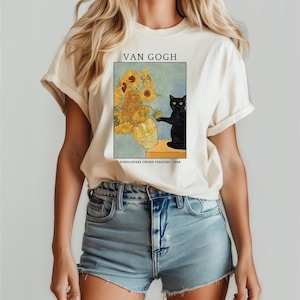 Van Gogh Cat Shirt, Van Gogh Irises Cat Shirt,Black Cat Sunflowers Shirt, Funny Cat Shirt,Ladies Shirt,Van Gogh Irises Shirt,Funny Cat Shirt