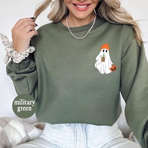 Cute Ghost Drinking Coffee Sweatshirt,Ghost Ice Coffee,Spooky Season,Fall Coffee Lover Sweatshirt,Halloween Party Shirt,Fall Graphic Shirt