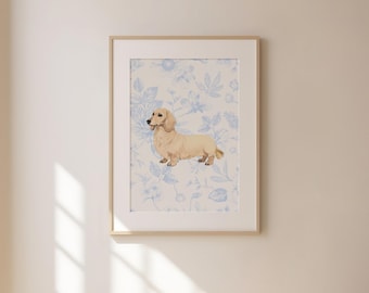 Vintage Dachshund Print | Aesthetic Wall Print Poster Decor | Vintage, Floral, Weiner Dog, Pet | Digital, Printable, Instant Download