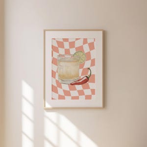 Pittige Margarita-cocktail met perzikprint | Esthetische muurkunst print posterdecor | Trendy, retro, barwagen | Digitale, afdrukbare directe download