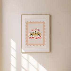 Pocztówka z Nowego Jorku Wydruk | Estetyczny plakat ścienny Wystrój | Modny, Miasto, Podróż, Uroczy, Taksówka | Cyfrowy, Do druku, Natychmiastowe pobranie