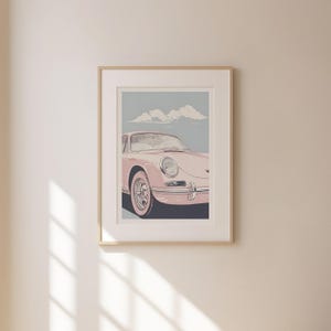 Vintage Pink Porsche Print | Aesthetic Wall Print Poster Decor | Trendy, Retro, Mid-Century, Car | Digital, Printable, Instant Download