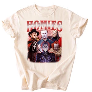 Homies Horror Movie Shirt, Funny Halloween Killer Characters Tee, Retro Scary Movie Friends Shirt, Horror Fan Gift, Creepy Villains Tee