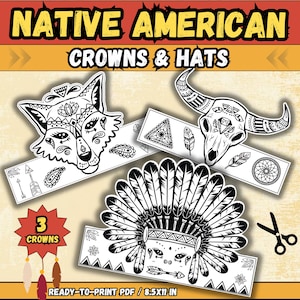 Cappelli del mese del patrimonio dei nativi americani - Attività di creazione di fasce per capelli con corone indigene - Lavoretti per bambini con la corona da colorare e stampare per il compleanno indiano