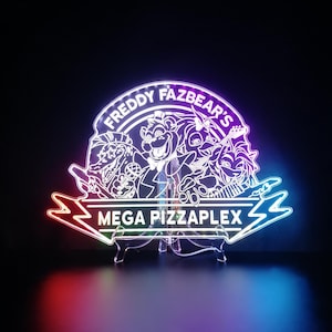 Five Nights at Freddy&#39;s Neon Night Light Sign, Fazbear&#39;s Mega Pizzaplex LED Sign, Video Game Room Decor Gifts, Gamertag Sign