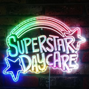 Superstar Daycare 3D Style Night Light Sign, Five Nights Freddy&#39;s Gifts, Video Game Room Decor Gifts, Gamertag Sign