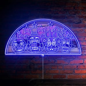 Five Nights at Freddy&#39;s Freddy Chica Bonne Foxy RGB LED Neon Sign with Elegant Mirror Backing, Video Game Room Decor Gifts, Gamertag Sign
