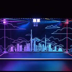 Vitrina con luz LED del horizonte de Tokio, Funko personalizado, vitrinas para juegos de Lego, vitrina de acrílico para modelos de autos fundidos a presión, fondo de exhibición personalizado
