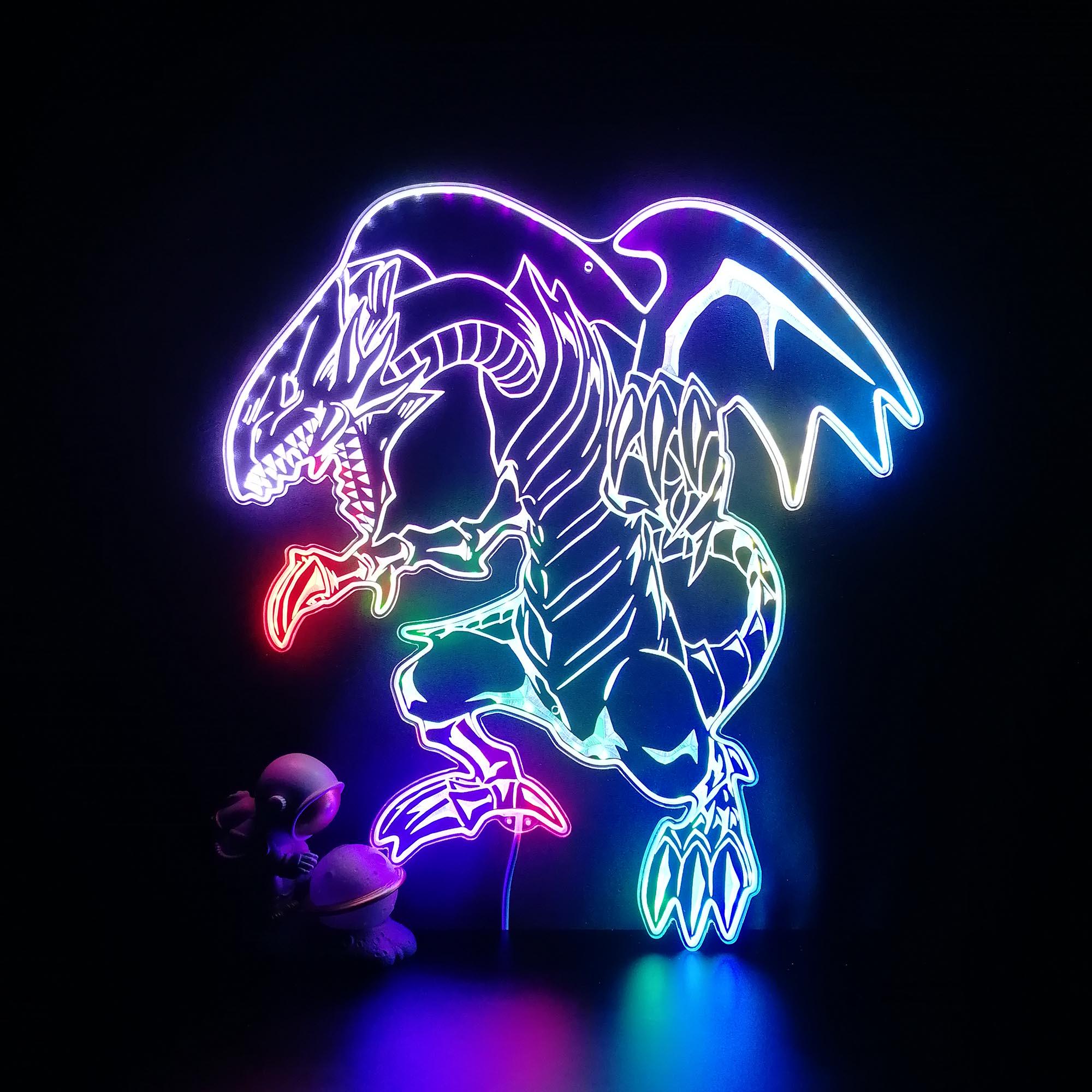 Blue Eyes White Dragon 3D Style Night Light Sign, Video Game Room Decor Gifts, Gamertag Sign