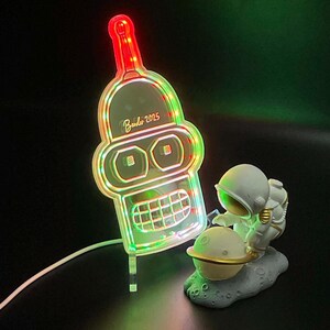 Veilleuse LED Bender Futurama style 3D avec miroir, lampe de bureau pour salle de jeux vidéo, enseigne gamertag