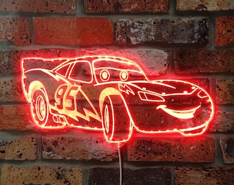 Lightning McQueen 3D Style Night Light Sign, Christmas Gifts, Video Game Room Decor Gifts, Gamertag Sign