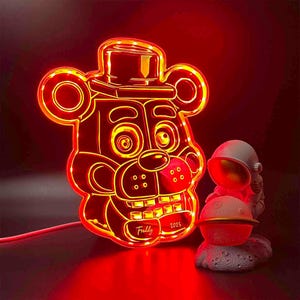 Five Nights at Freddy&#39;s Freddy Neon Night Light Mirror Sign, Video Game Room Decor Gifts, Gamertag Sign