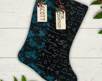 Chemistry Christmas Stocking Personalized Gift Under 50 Stocking with Name Tag Stocking Gift for Him Present Science Nerdy Gift Christmas