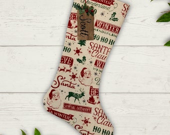 Retro Santa Christmas Stocking Personalized Gift Under 50 Stocking with Name Tag Stocking Gift Grandparent Present Vintage-Inspired Sale