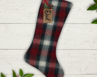 Flannel Plaid Farmhouse Christmas Stocking Personalized With Name, Large, Handmade by jennjohn